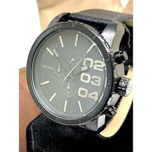 Diesel Men's Watch DZ4216 Quartz Chronograph Black Dial Leather Band 52mm